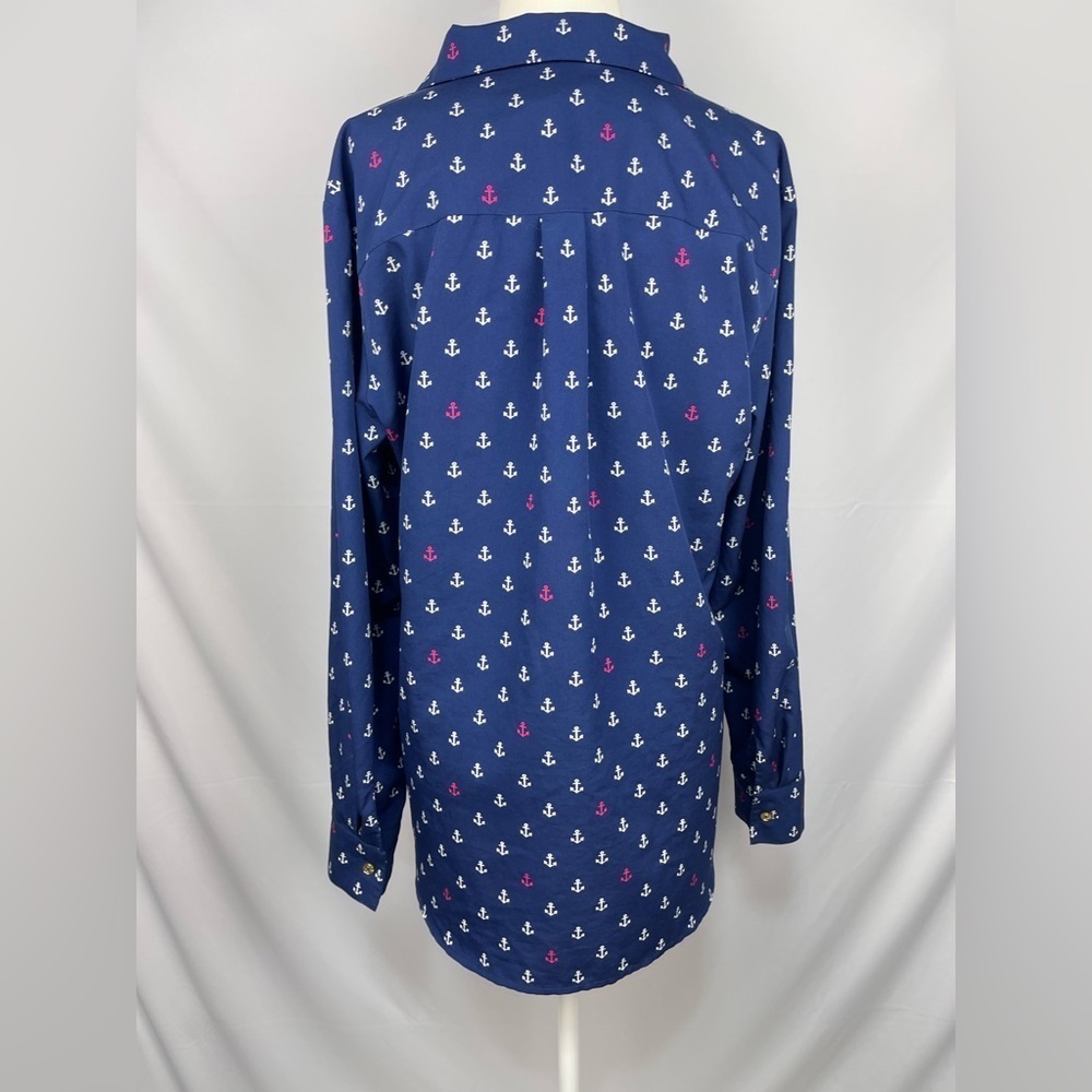 C. Wonder Anchor print navy button down blouse women’s 10 - Picture 3 of 15